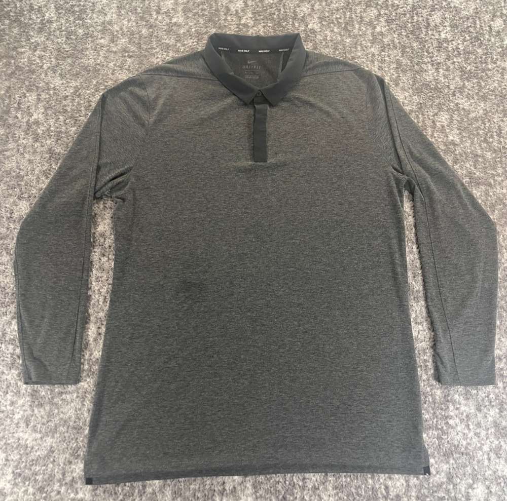 Nike Golf Shirt Men XL Tall XLT Polo Gray Long Sleeve Dri Fit Swoosh Performance